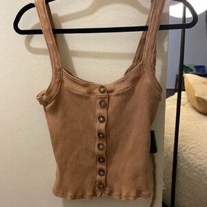 Free People FP Button Front Crop Tank Top Size S Ribbed Sleeveless Y2K Festival